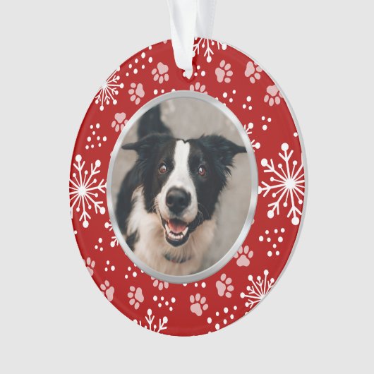 Red Snowflake Paw Pattern Pet Foto Ornament (Vorderseite)