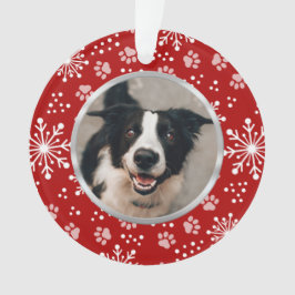 Red Snowflake Paw Pattern Pet Foto Ornament