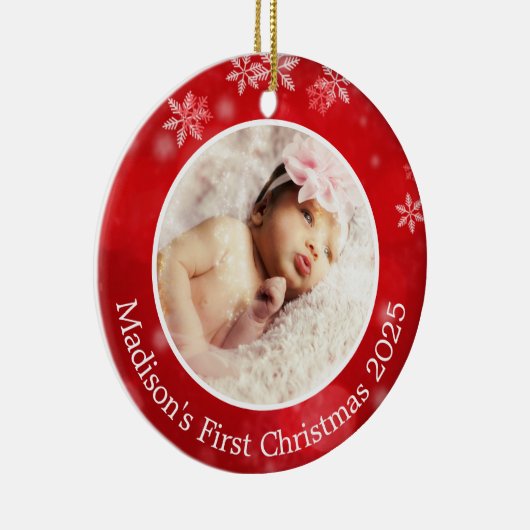 Red Snowflake Personalisierte Weihnachten Keramik Ornament (Rechts)