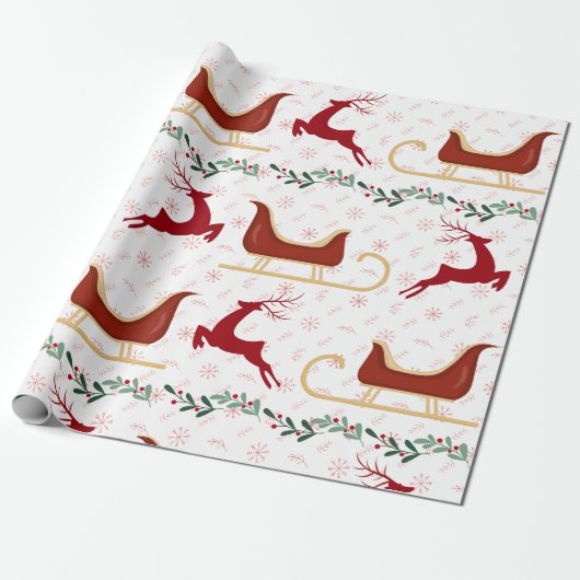Red Snowflake & Reindeer Wrapping Paper | Festive Geschenkpapier (Ungerollt)