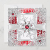 Red Snowflake Silver Bow Winter Wonderland Party Einladung (Rückseite)