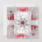 Red Snowflake Silver Bow Winter Wonderland Party Einladung (Rückseite)