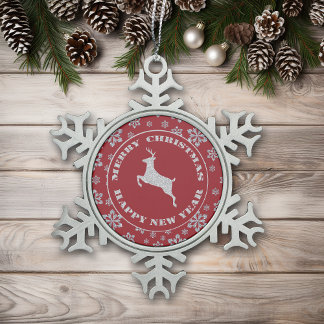 Red Snowflake Silver Rentier Schneeflocken Zinn-Ornament