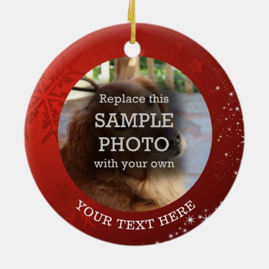 Red Snowflake Stars 2 Foto Benutzerdefinierter Tex Keramik Ornament (Hinten)