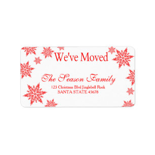 Red Snowflake "we ve move" Weihnachtslabel Adressaufkleber