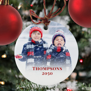 Red Snowflake Weihnachts-Foto Custom Keramik Ornament