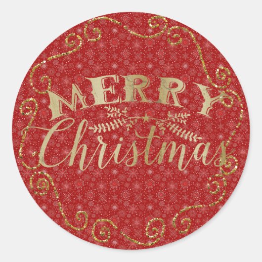 Red Snowflake Weihnachtsaufkleber Runder Aufkleber (Vorderseite)