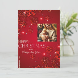 Red Snowflake Weihnachtskarte mit Family Foto Einladung