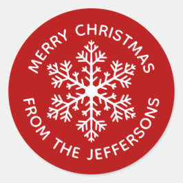 Red Snowflake Weihnachtskleber Runder Aufkleber