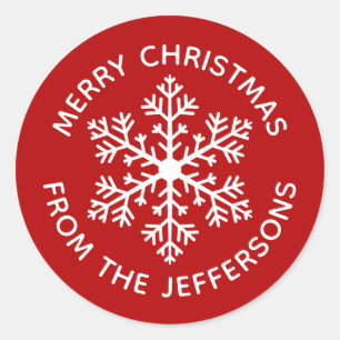 Red Snowflake Weihnachtskleber Runder Aufkleber