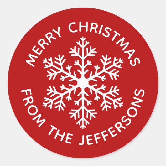 Red Snowflake Weihnachtskleber Runder Aufkleber (Vorderseite)