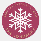 Red Snowflake Weihnachtskleber Runder Aufkleber (Vorderseite)