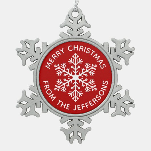 Red Snowflake Weihnachtsschmuck Schneeflocken Zinn-Ornament (Vorderseite)