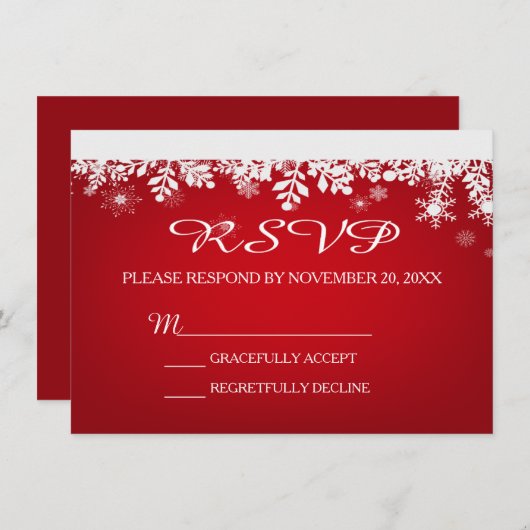 Red Snowflake Winter Wedding RSVP Card Einladung (Vorne/Hinten)