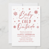 Red Snowflakes Baby Es ist kalt Outside Baby Dusch Einladung (Vorderseite)