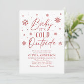 Red Snowflakes Baby Es ist kalt Outside Baby Dusch Einladung (Stehend Vorderseite)