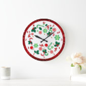 Red Snowflakes Border Einfach Weihnachten Große Wanduhr (Zuhause)