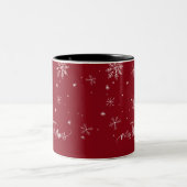 Red Snowflakes Weihnachten Zweifarbige Tasse (Mittel)