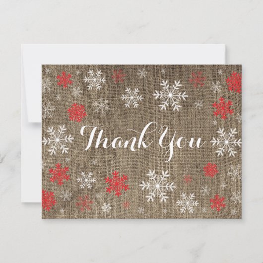 Red Snowflakes Winter Burlap Danke Karte (Vorderseite)