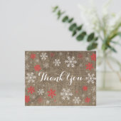Red Snowflakes Winter Burlap Danke Karte (Stehend Vorderseite)