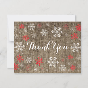 Red Snowflakes Winter Burlap Danke Karte