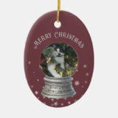 Red Snowglobe Snowflake Foto Keramik Ornament (Vorne)