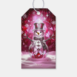 Red Snowman Snowflakes Holiday Gift Tag Geschenkanhänger