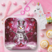 Red Snowman Snowflakes Holiday Paper Plate Pappteller (Party)