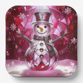 Red Snowman Snowflakes Holiday Paper Plate Pappteller