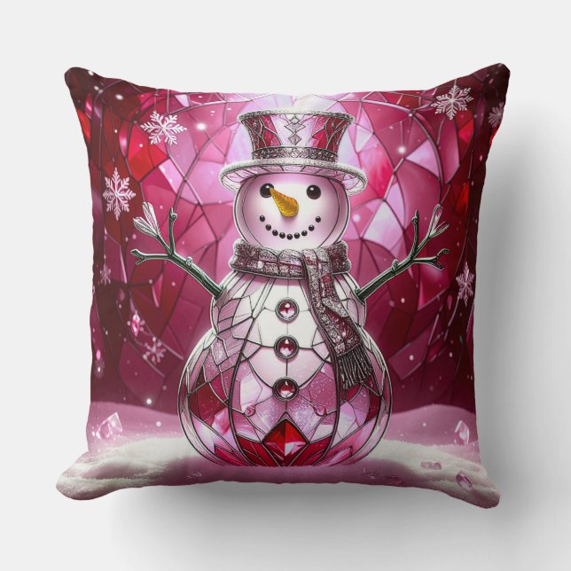 Red Snowman Snowflakes Holiday Throw Pillow Kissen (Vorderseite)