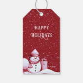Red Snowman Snowy Weihnachtsfeiertag Geschenkanhänger (Rückseite)