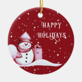 Red Snowman Snowy Weihnachtsfeiertag Ornament (Vorne)