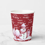 Red Snowman Snowy Weihnachtsfeiertag Pappbecher (Links)