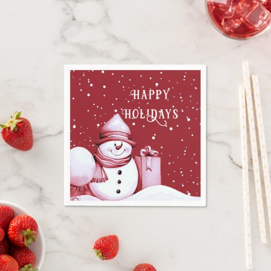 Red Snowman Snowy Weihnachtsfeiertag Serviette (Beispiel)