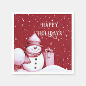 Red Snowman Snowy Weihnachtsfeiertag Serviette (Vorderseite)