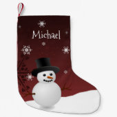 Red Snowman Winter Scene Weihnachtsfest Strumpf Kleiner Weihnachtsstrumpf (Vorderseite)