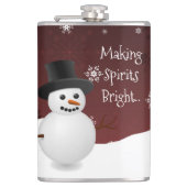 Red Snowman Winter Scene Weihnachtsflasche Flachmann (Vorderseite)