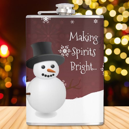 Red Snowman Winter Scene Weihnachtsflasche Flachmann