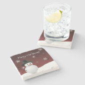 Red Snowman Winter Scene Weihnachtsstein Untersetz Steinuntersetzer (Seitenansicht)