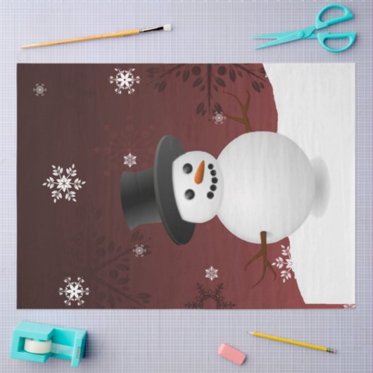 Red Snowman Winter Scene Weihnachtszettel Seidenpapier (Basteln)