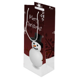 Red Snowman Winter Szene Weihnachtswein Geschenkta Geschenktüte Für Weinflaschen