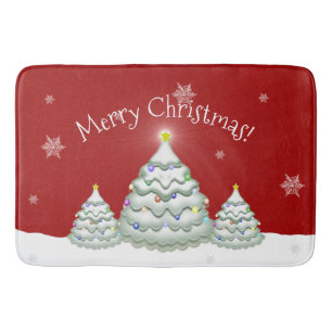 Red Snowy Christmas Tree Bath Mat Badematte