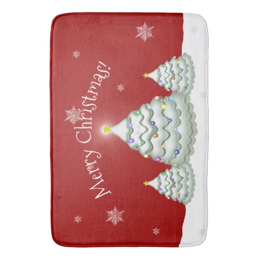Red Snowy Christmas Tree Bath Mat Badematte (Vorderseite Vertikal)