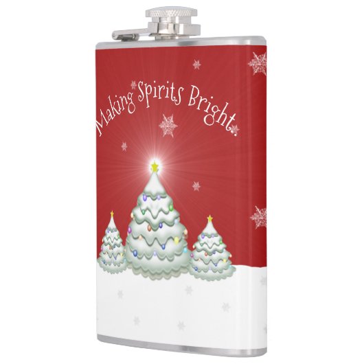 Red Snowy Christmas Tree Flask Flachmann (Links)