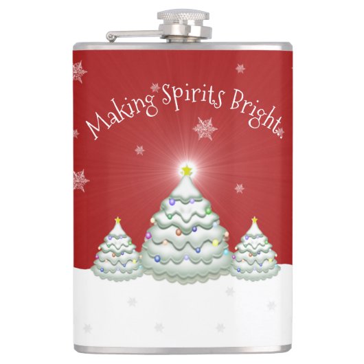 Red Snowy Christmas Tree Flask Flachmann (Vorderseite)