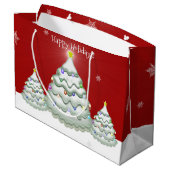 Red Snowy Christmas Tree Geschenktasche Große Geschenktüte (Rückseite Schrägansicht)