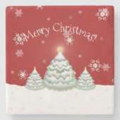 Red Snowy Christmas Tree Stone Untersetzer (Vorderseite)