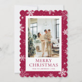 Red Snowy Frohe Weihnachten Snowflake Foto (Vorderseite)