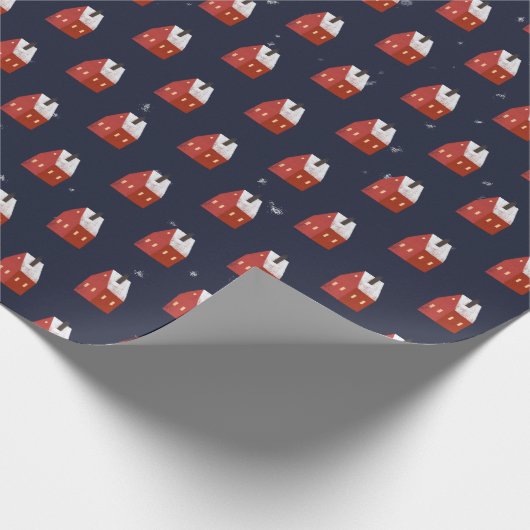 Red Snowy Hütte Pattern Navy Blue Geschenkpapier (Ecke)