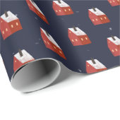 Red Snowy Hütte Pattern Navy Blue Geschenkpapier (Rolleneckpunkt)